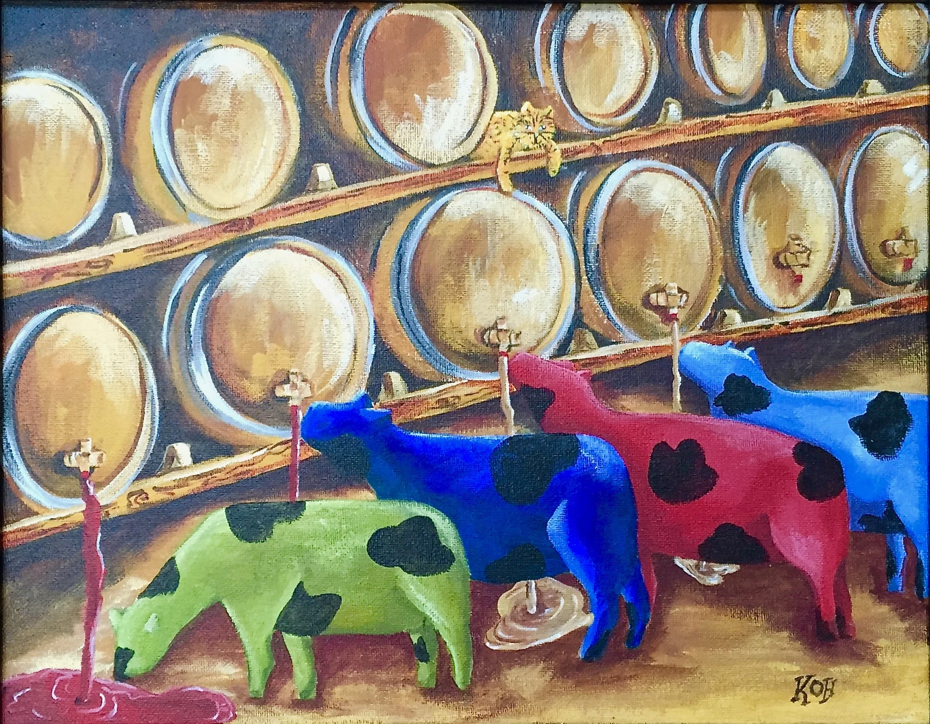 Cow Original acrylic painting-Cows drinking wine — Karen O'Lone-Hahn